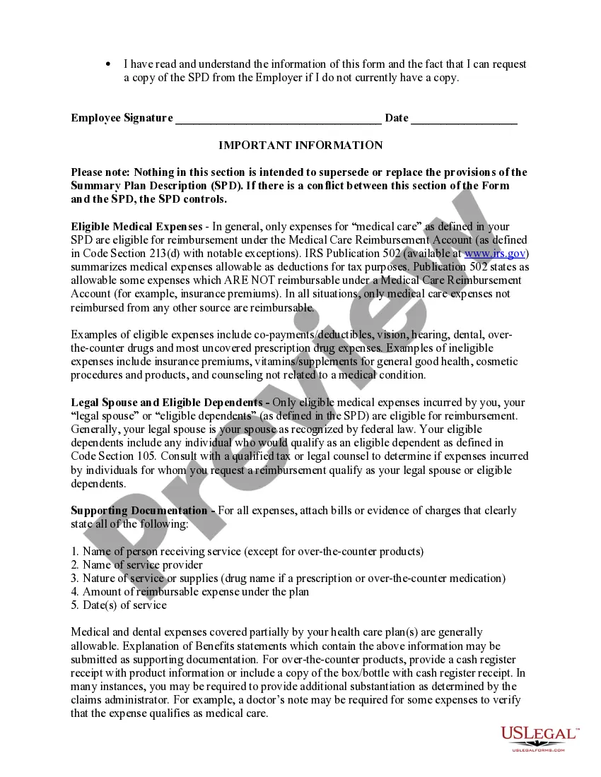 Preview Medical Care Reimbursement Request - Flexible Benefits Plan