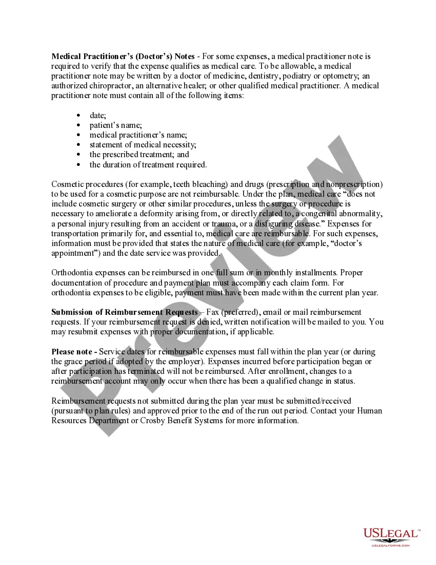 Preview Medical Care Reimbursement Request - Flexible Benefits Plan