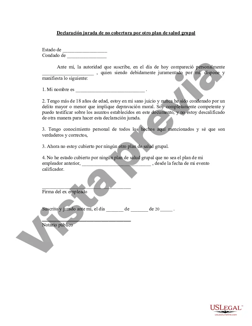 Preview Declaración jurada de no cobertura por otro plan de salud grupal