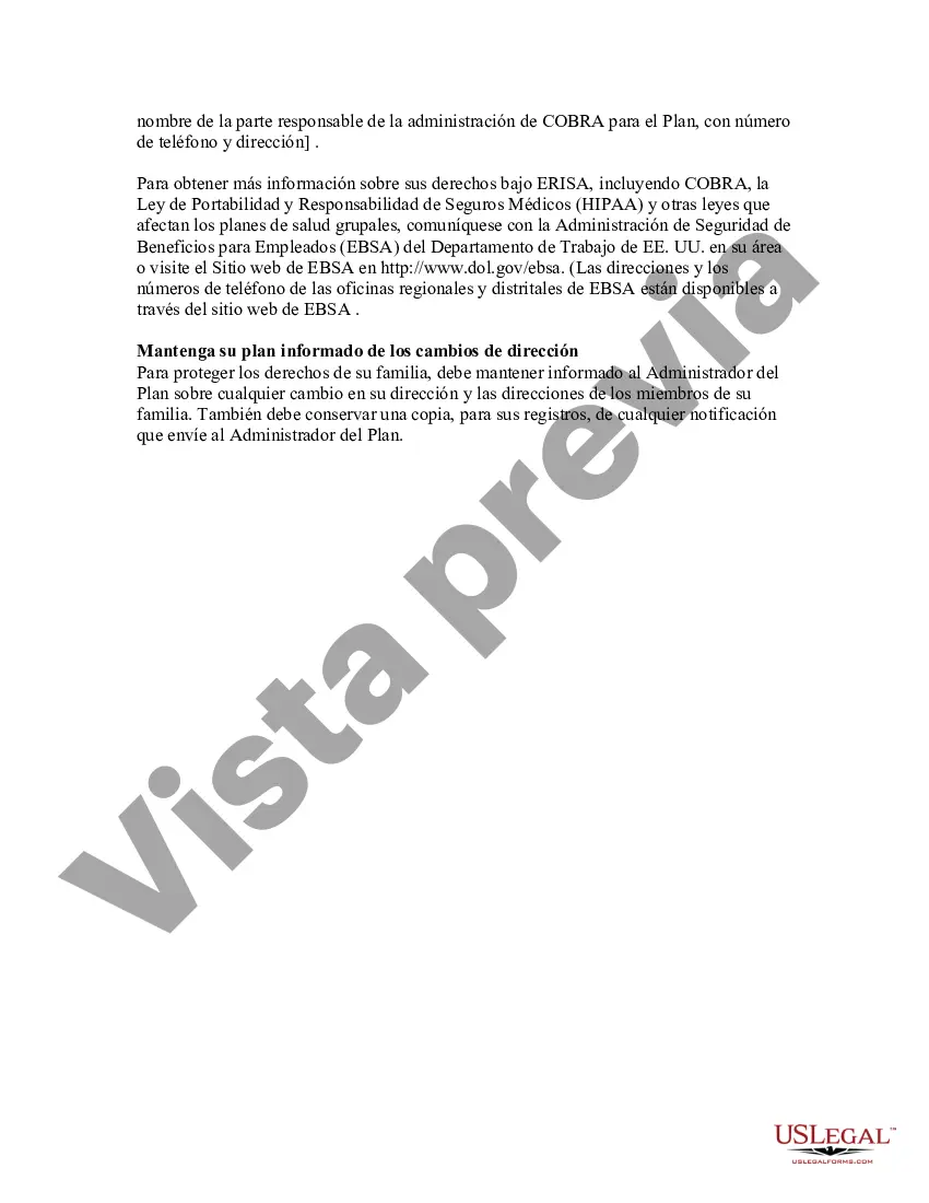 Preview Aviso de elección de continuación de cobertura de COBRA