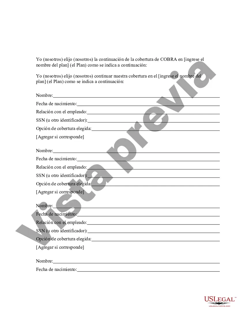 Preview Aviso de elección de continuación de cobertura de COBRA