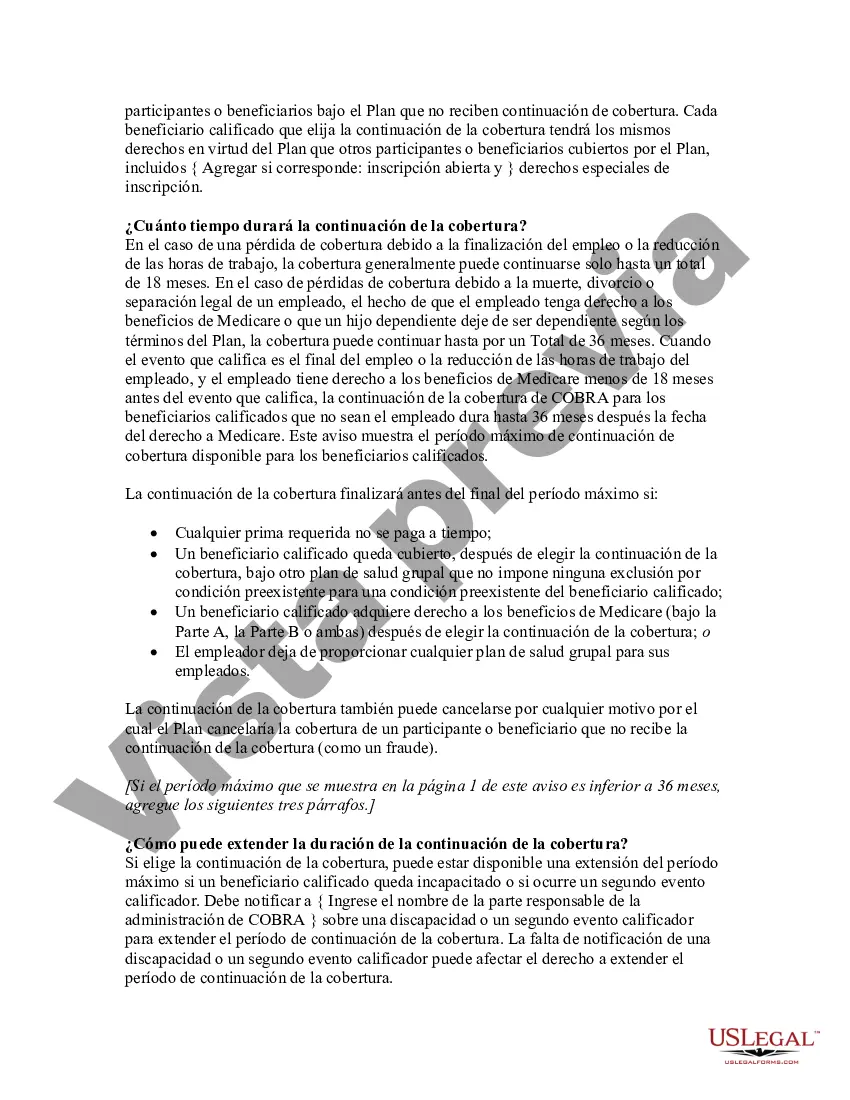 Preview Aviso de elección de continuación de cobertura de COBRA