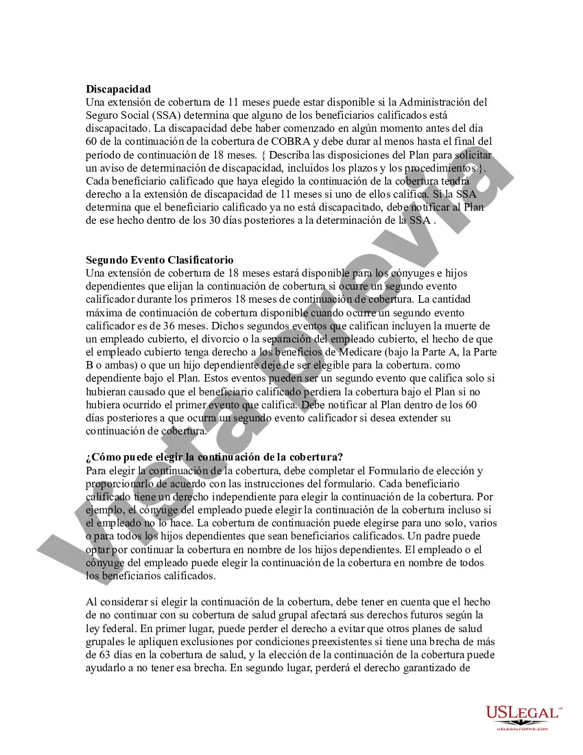 Preview Aviso de elección de continuación de cobertura de COBRA