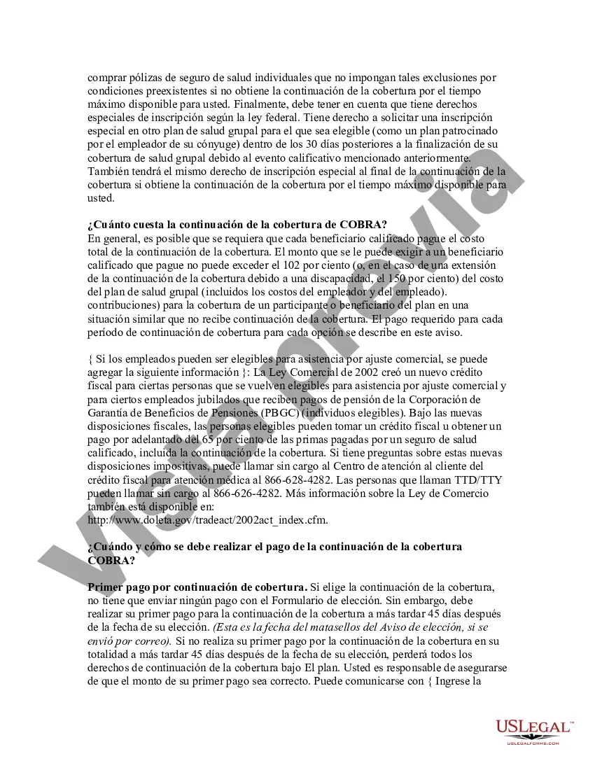 Preview Aviso de elección de continuación de cobertura de COBRA