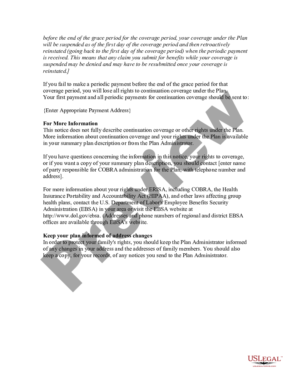 COBRA Continuation Coverage Election Notice Cobra Notice US Legal Forms
