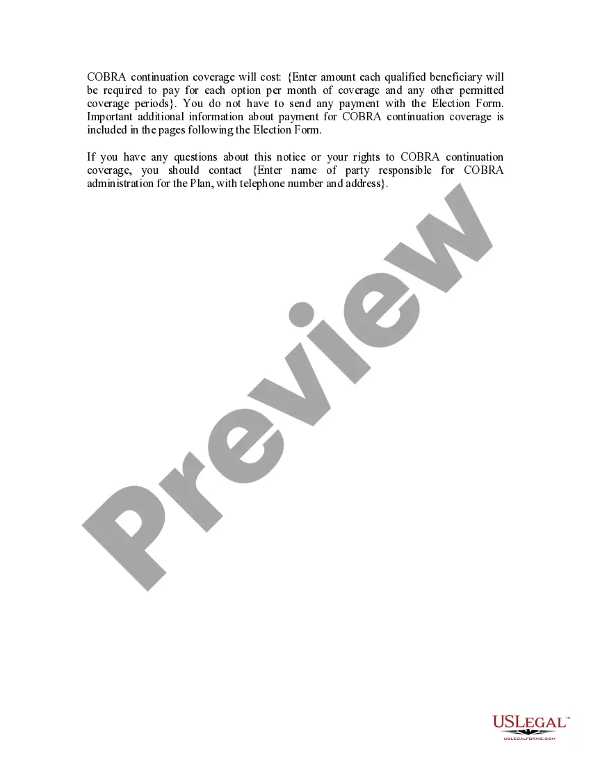 Get COBRA Continuation Coverage Election Notice Preview COBRA Continuation Coverage Election Notice