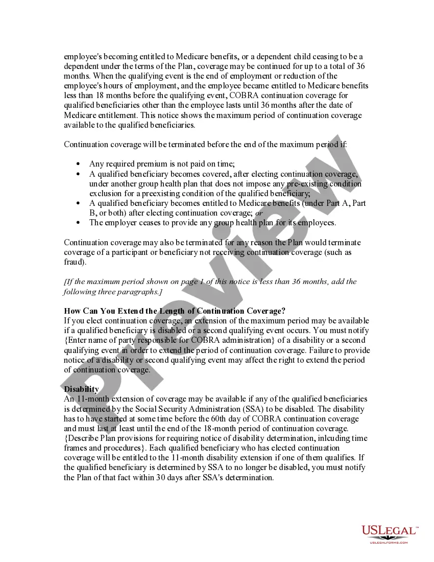 Get COBRA Continuation Coverage Election Notice Preview COBRA Continuation Coverage Election Notice