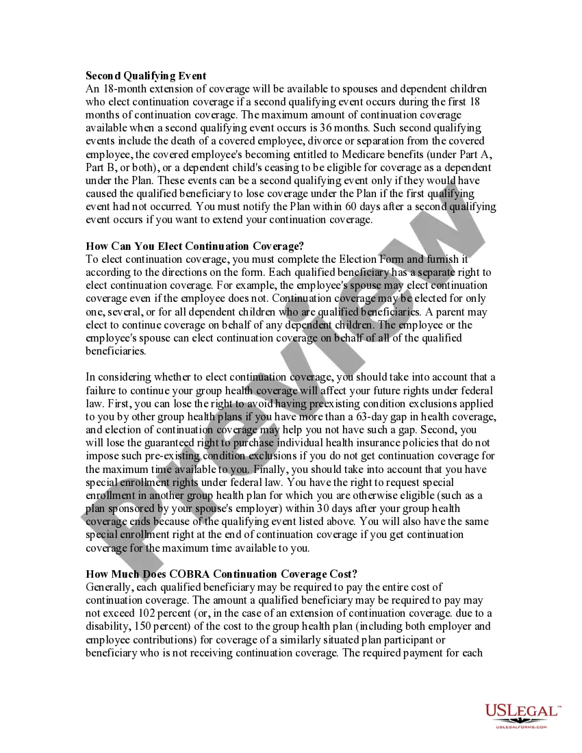Get COBRA Continuation Coverage Election Notice Preview COBRA Continuation Coverage Election Notice