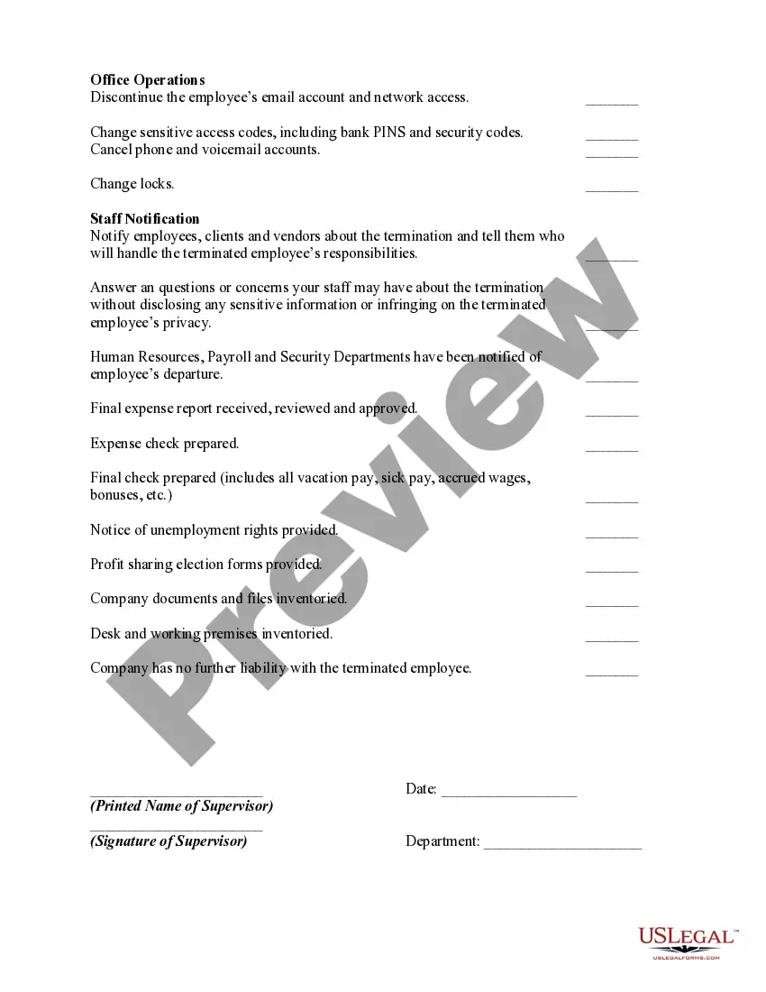 Preview Worksheet - Termination of Employment
