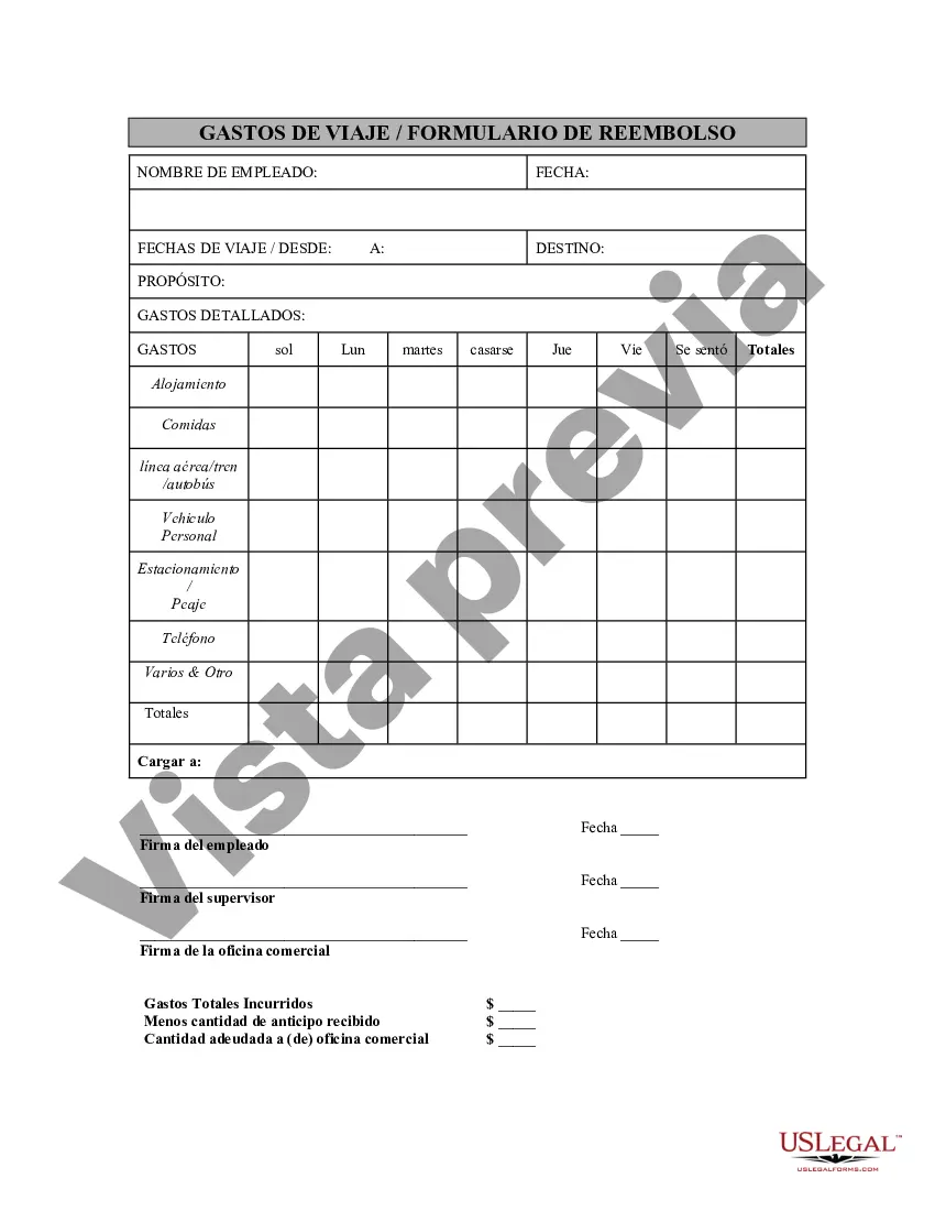 Preview Formulario de reembolso de gastos de viaje