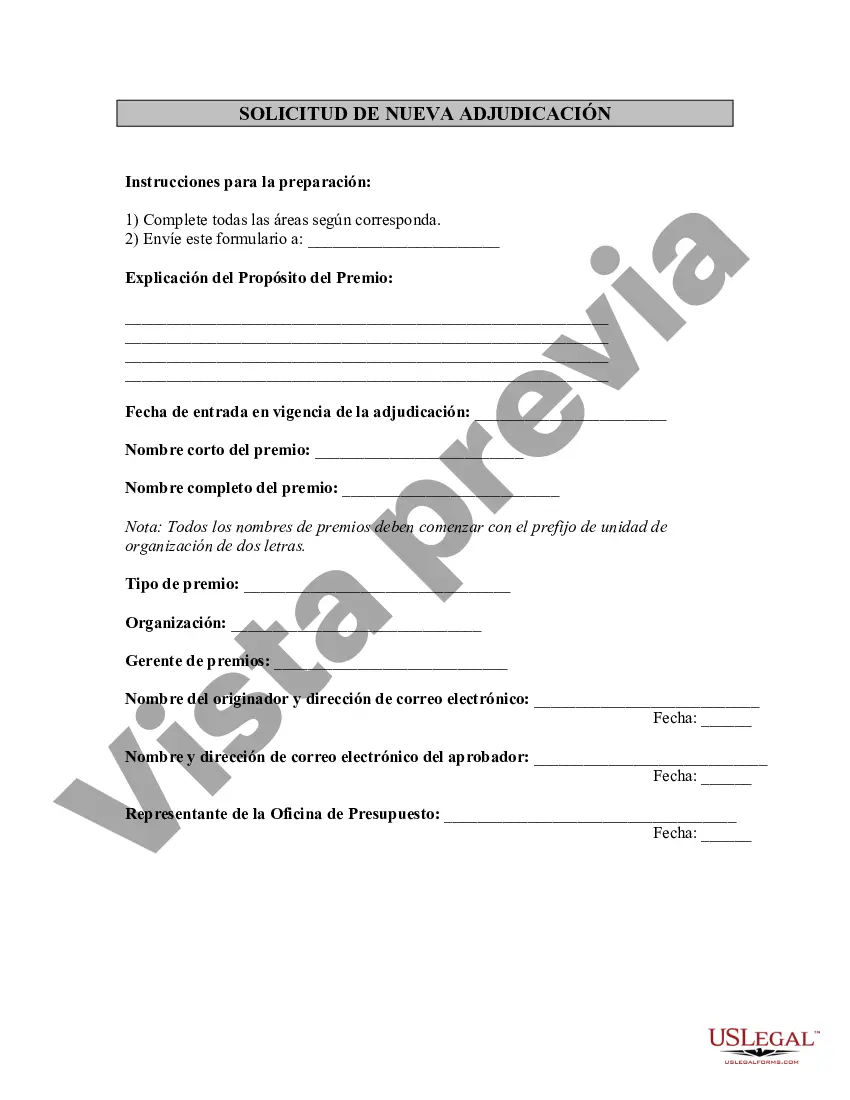 Preview Solicitud de Nueva Adjudicación