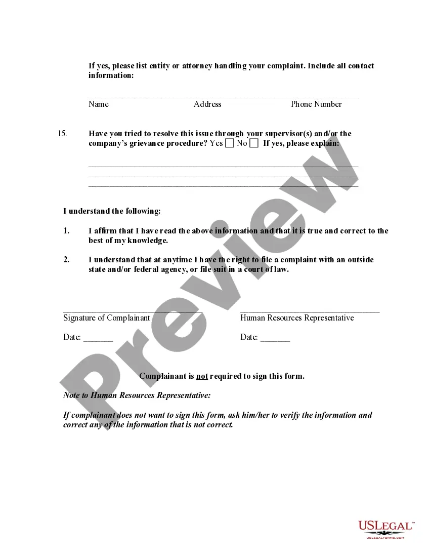 Get Discrimination Complaint Form for Employee to Employer Company Preview Discrimination Complaint Form for Employee to Employer Company
