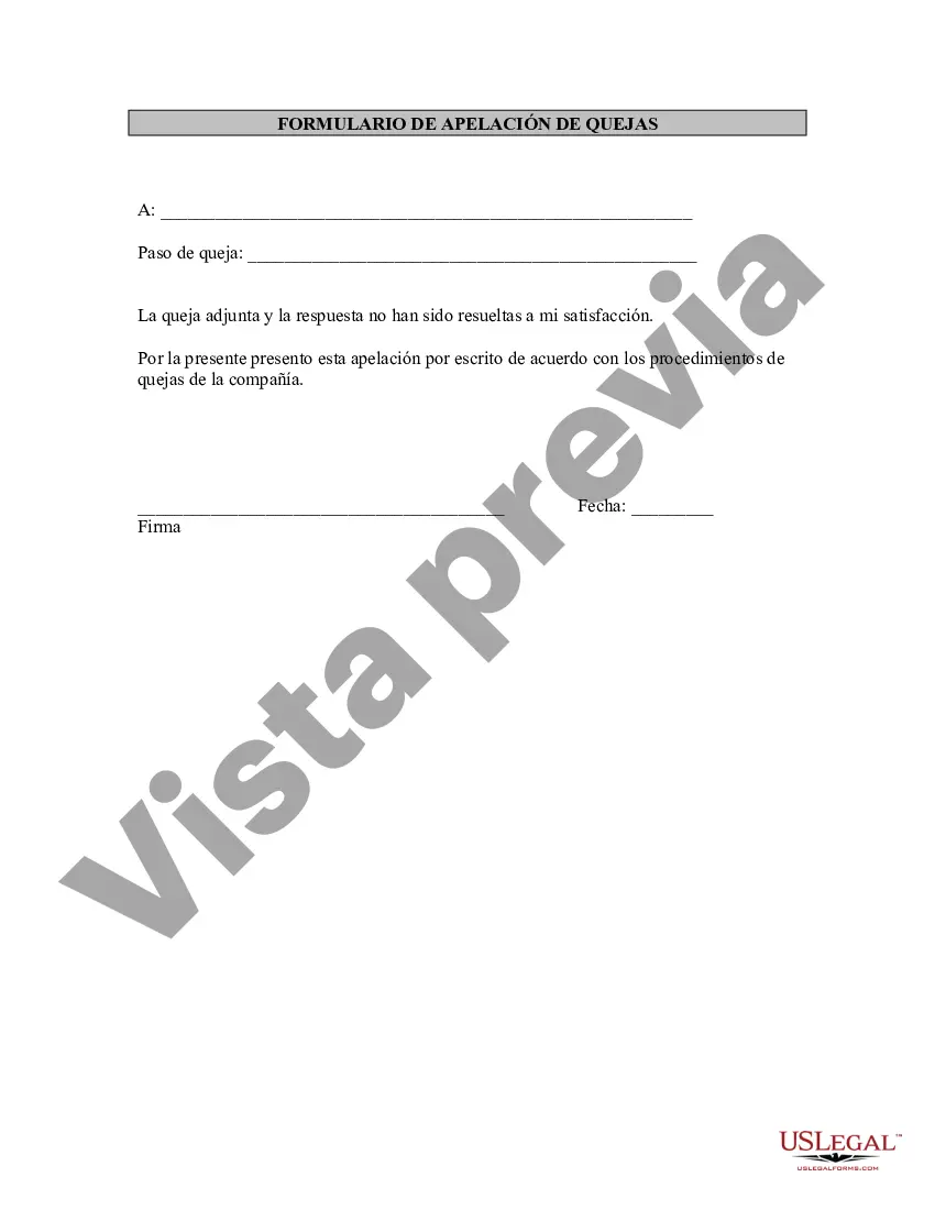 Preview Formulario de apelación de quejas de empleados