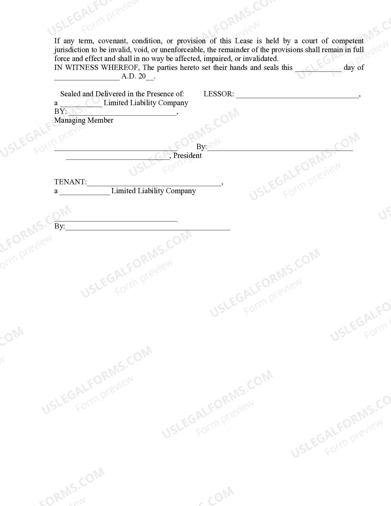 Preview Commercial Lease Agreement No Exhibits