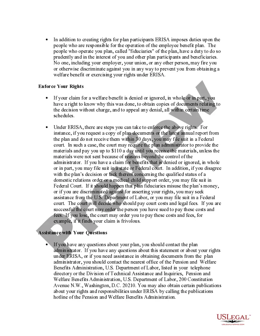 Get Model Statement of ERISA Rights Preview Model Statement of ERISA Rights
