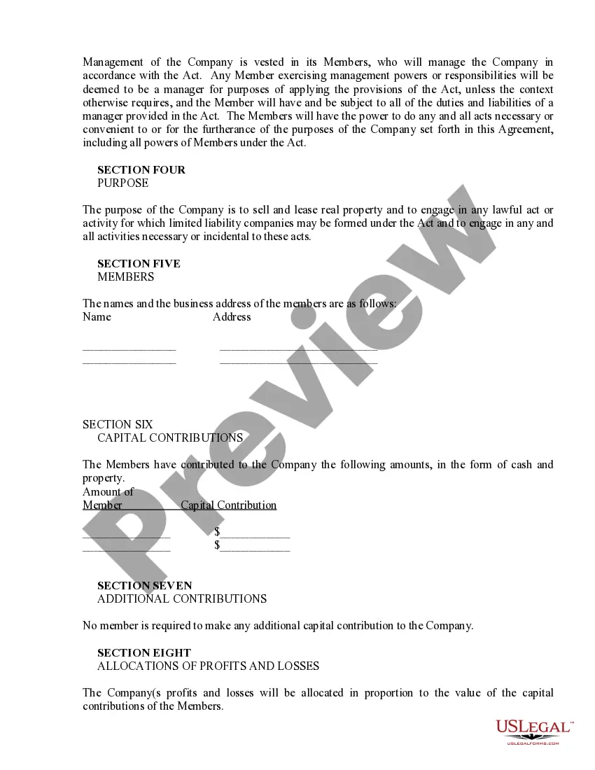 Preview Sample Limited Liability Company LLC Operating Agreement