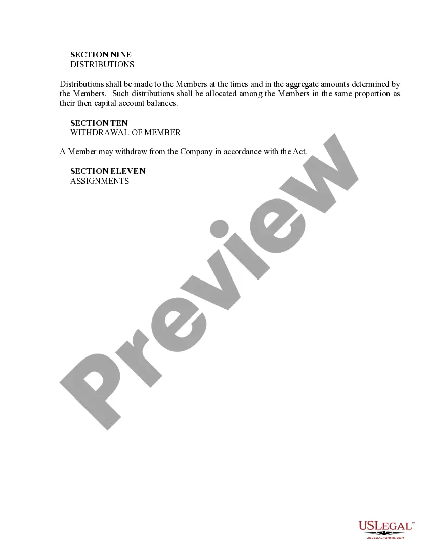 Preview Sample Limited Liability Company LLC Operating Agreement