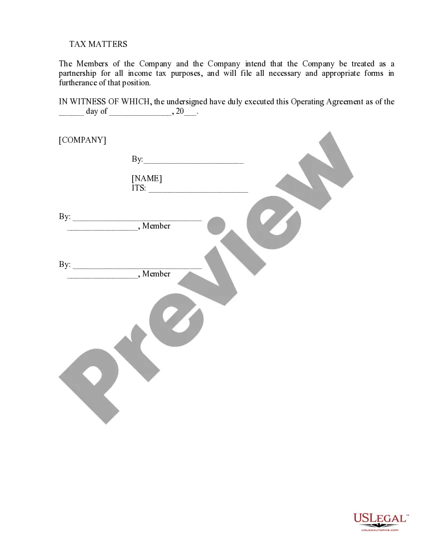 Preview Sample Limited Liability Company LLC Operating Agreement