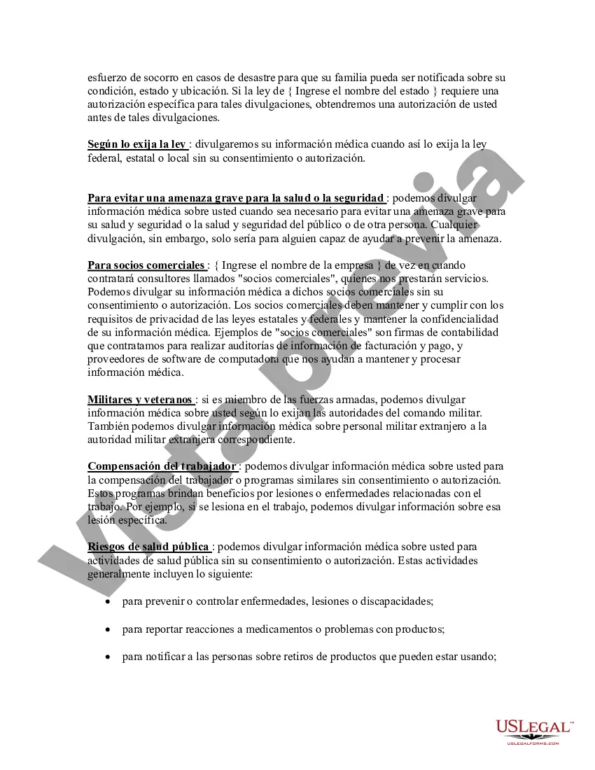 Preview Aviso de prácticas de privacidad de HIPAA