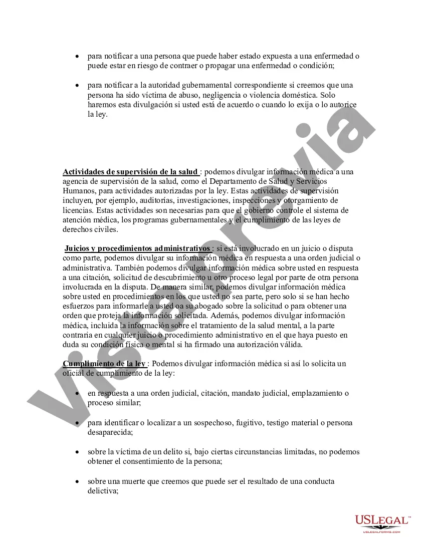 Preview Aviso de prácticas de privacidad de HIPAA