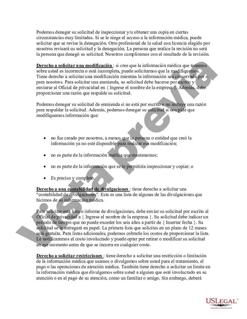 Preview Aviso de prácticas de privacidad de HIPAA