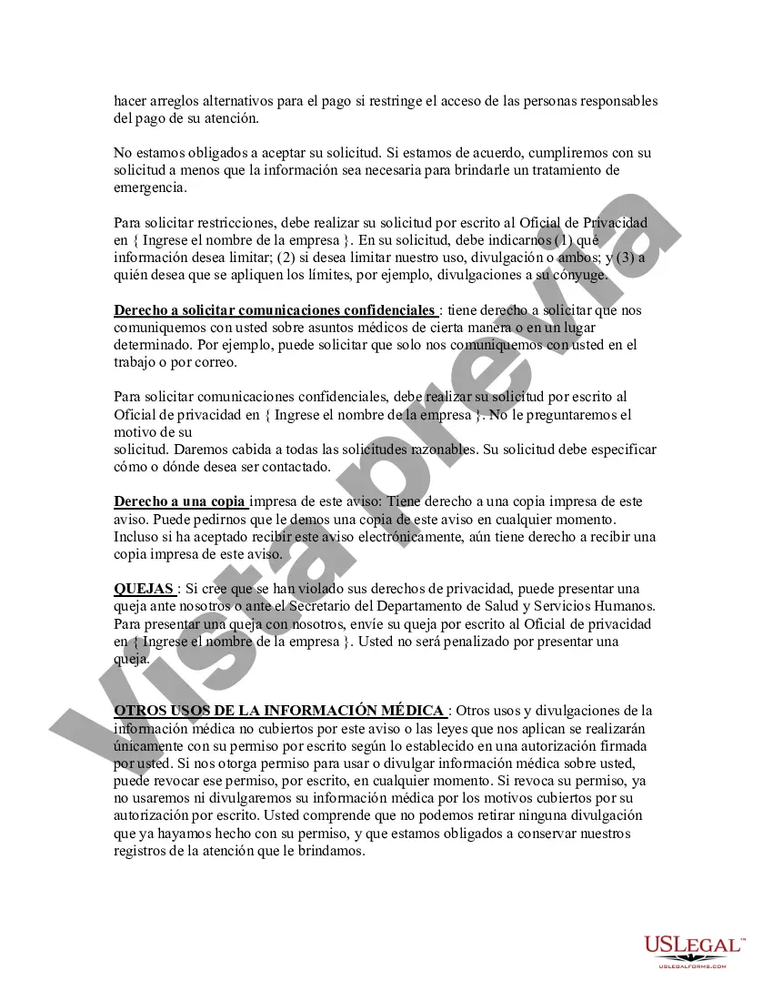 Preview Aviso de prácticas de privacidad de HIPAA