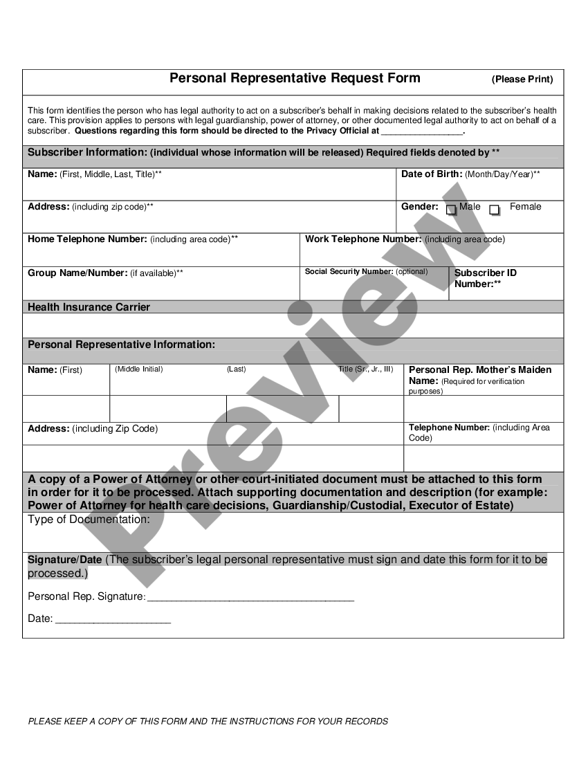 Personal Representative Request Form