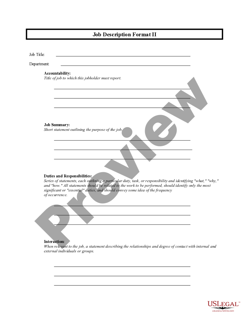 Arkansas Job Description Format II Job Description Format US Legal
