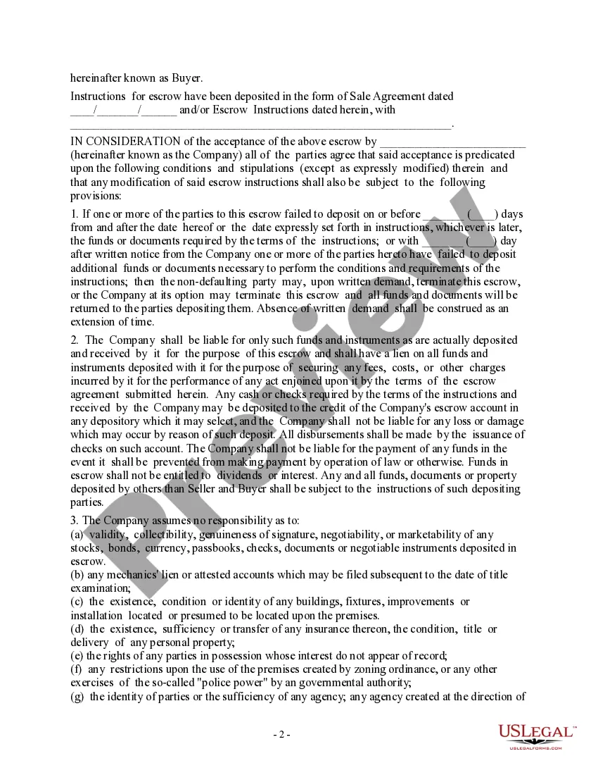 Get Standard Conditions of Acceptance of Escrow Preview Standard Conditions of Acceptance of Escrow