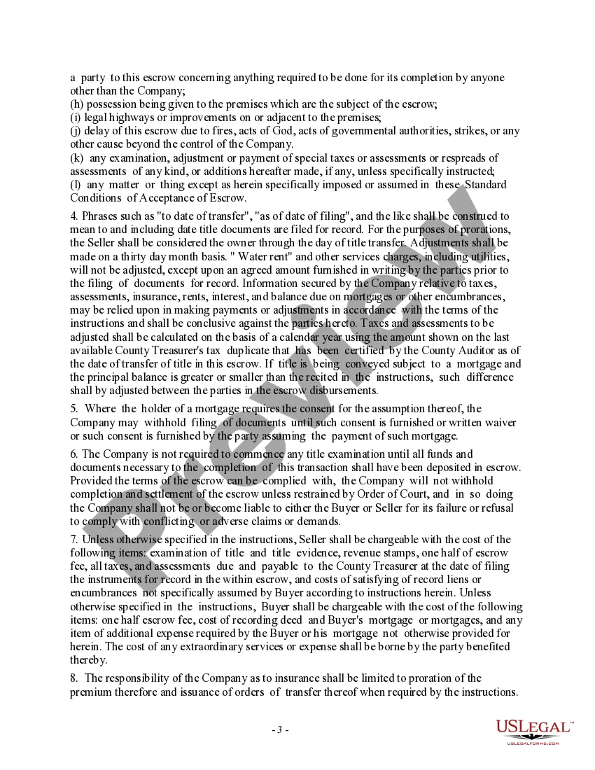 Get Standard Conditions of Acceptance of Escrow Preview Standard Conditions of Acceptance of Escrow