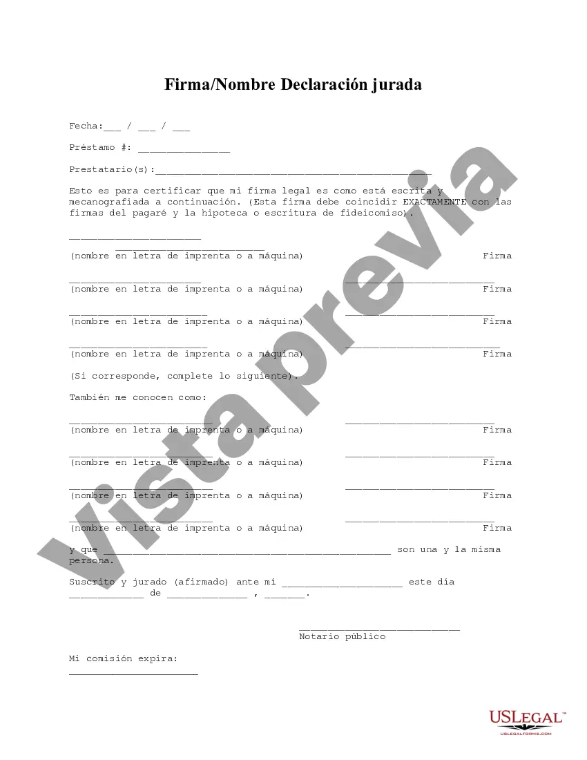 Preview Declaración jurada de firma y nombre