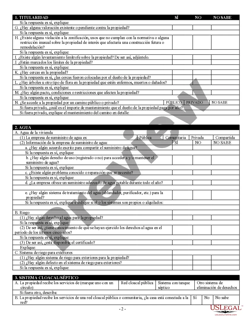 Preview Declaracion de Descargo de Responsabilidad y Descripcion de una Propiedad Residencial. Residential Property Disclosure and Disclaimer Statement
