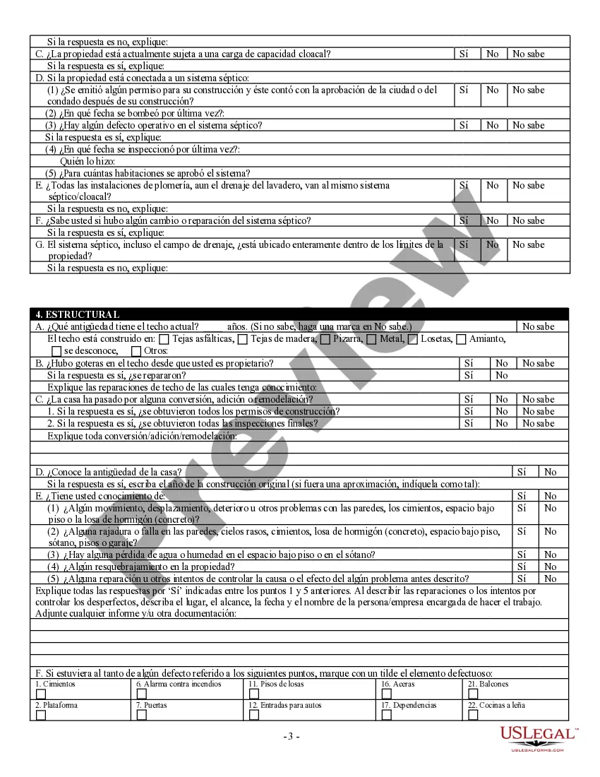 Preview Declaracion de Descargo de Responsabilidad y Descripcion de una Propiedad Residencial. Residential Property Disclosure and Disclaimer Statement