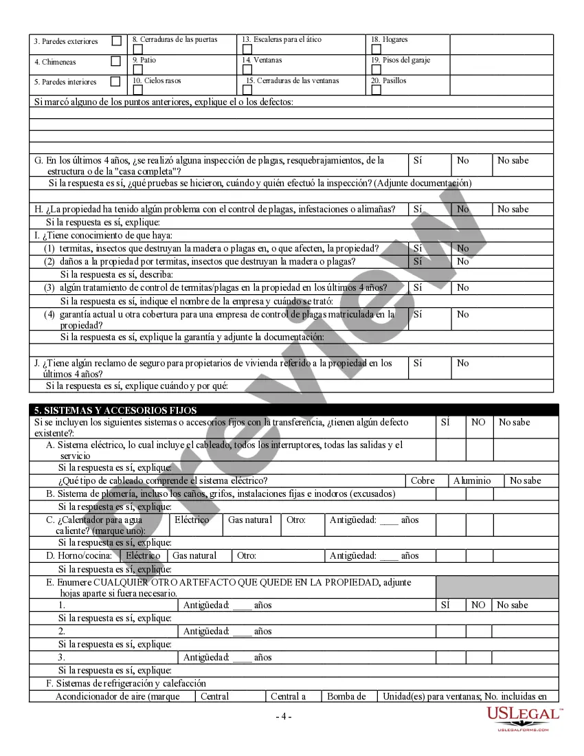 Preview Declaracion de Descargo de Responsabilidad y Descripcion de una Propiedad Residencial. Residential Property Disclosure and Disclaimer Statement