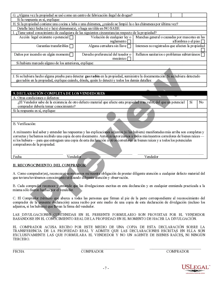 Preview Declaracion de Descargo de Responsabilidad y Descripcion de una Propiedad Residencial. Residential Property Disclosure and Disclaimer Statement