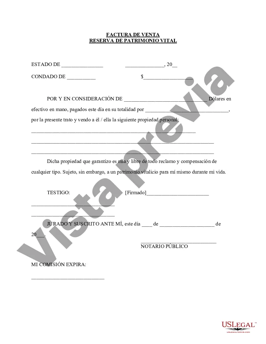 Preview Factura de venta de bienes muebles - Reserva de propiedad vitalicia en el vendedor