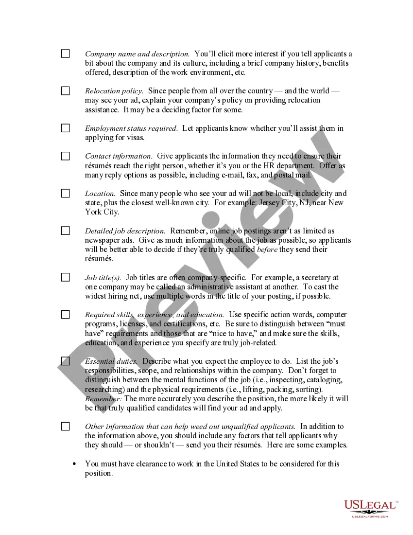 Get Checklist for Writing Online Job Advertisements Preview Checklist for Writing Online Job Advertisements