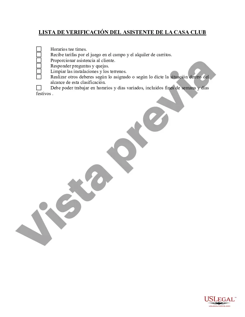 Preview Lista de verificación del asistente de la casa club