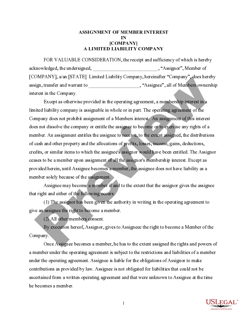 Assignment of Member Interest in a Limited Liability Company LLC | US ...
