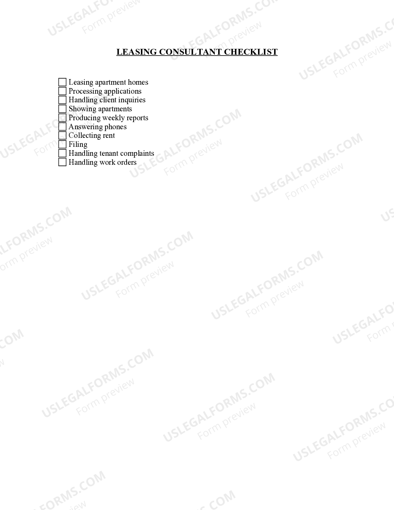 Montana Leasing Consultant Checklist Leasing Checklist US Legal Forms