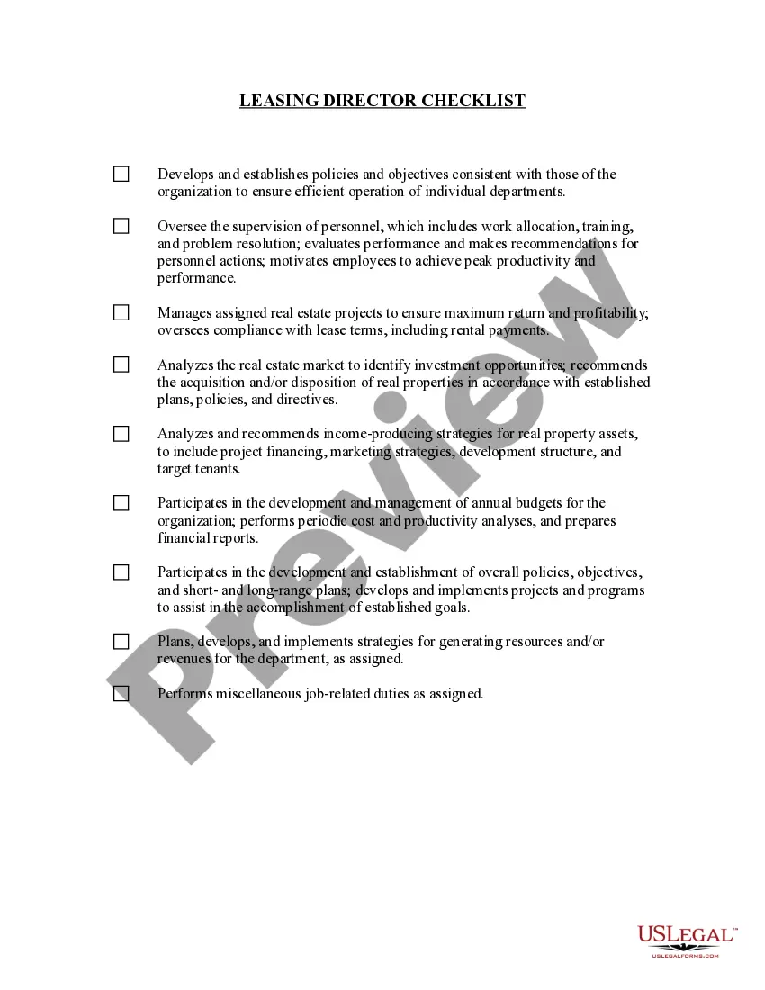 Preview Leasing Director Checklist