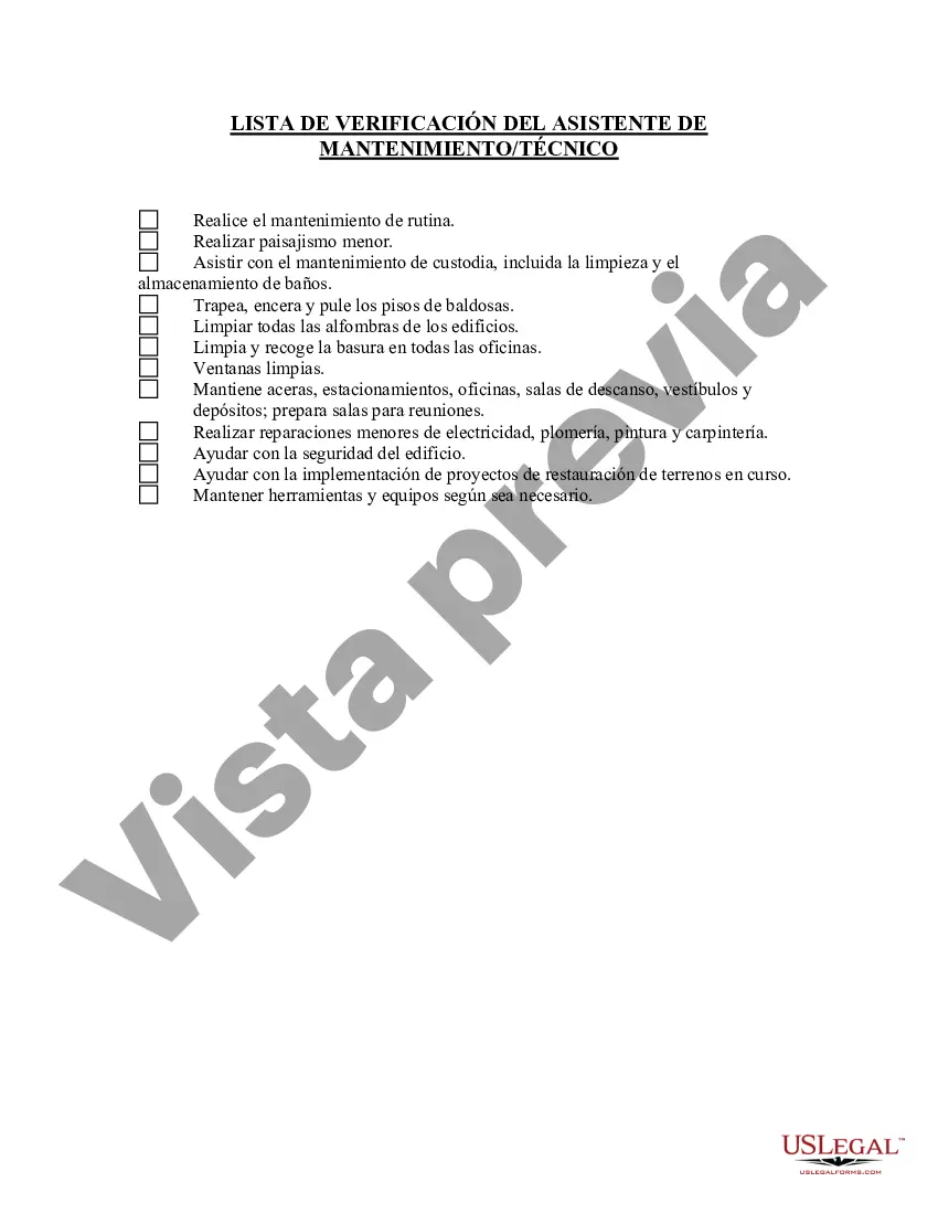 Preview Asistencia de mantenimiento - Lista de verificación del técnico