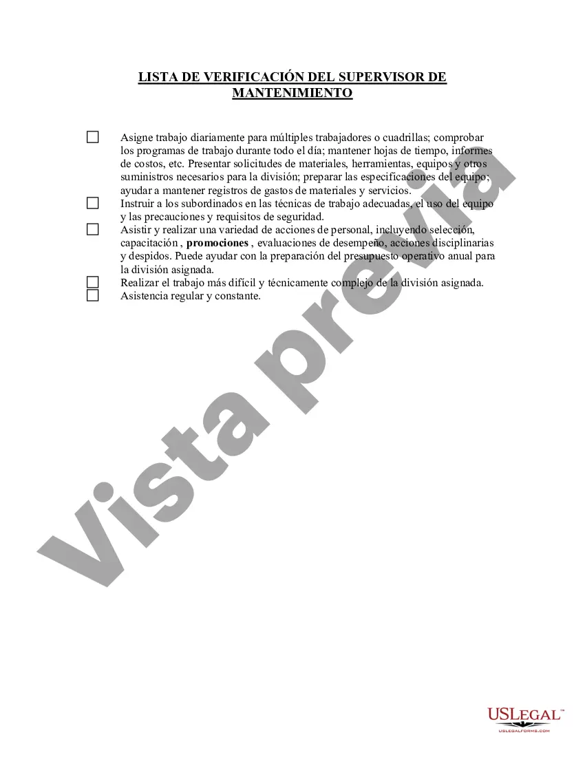 Preview Lista de verificación del supervisor de mantenimiento