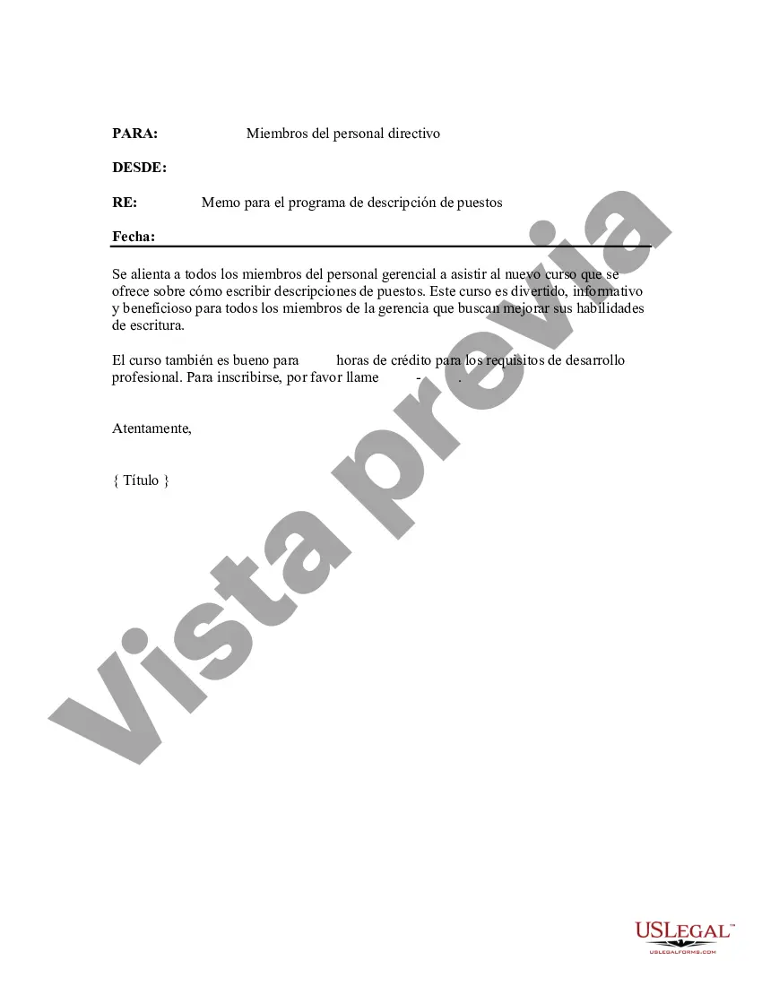 Preview Ejemplo de memorando introductorio para el programa de descripción de puestos