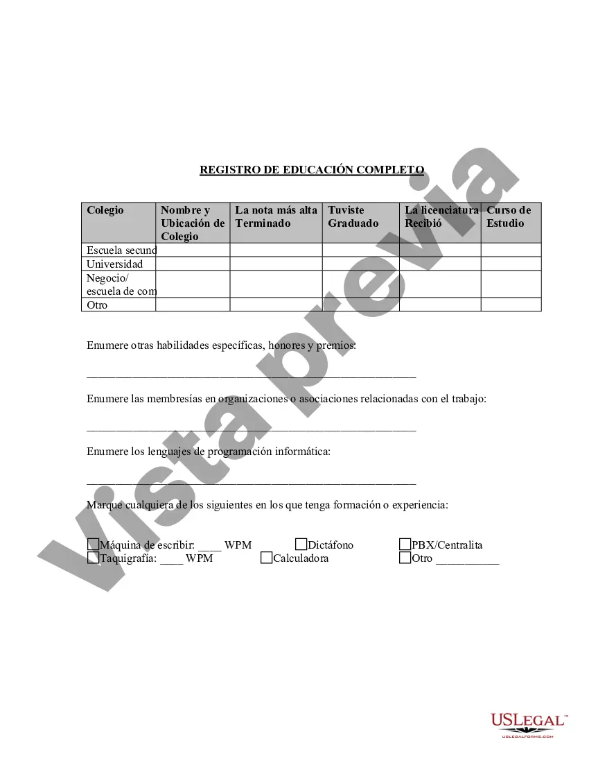 Preview Solicitud de trabajo o empleo: puesto administrativo, exento, ejecutivo o no exento