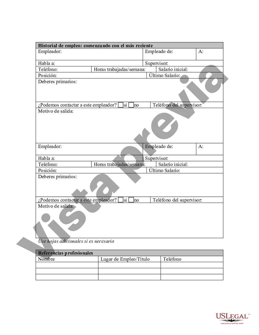 Preview Solicitud de trabajo o empleo: puesto administrativo, exento, ejecutivo o no exento