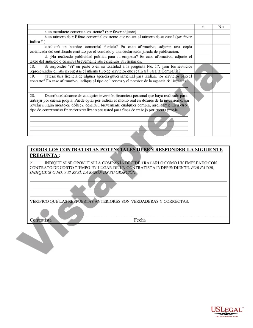 Preview Cuestionario para contratistas independientes que trabajan por cuenta propia