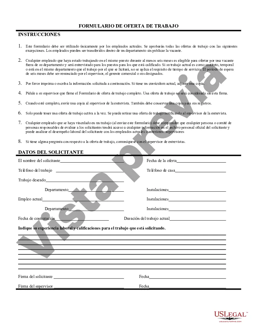 Preview Formulario de oferta de trabajo