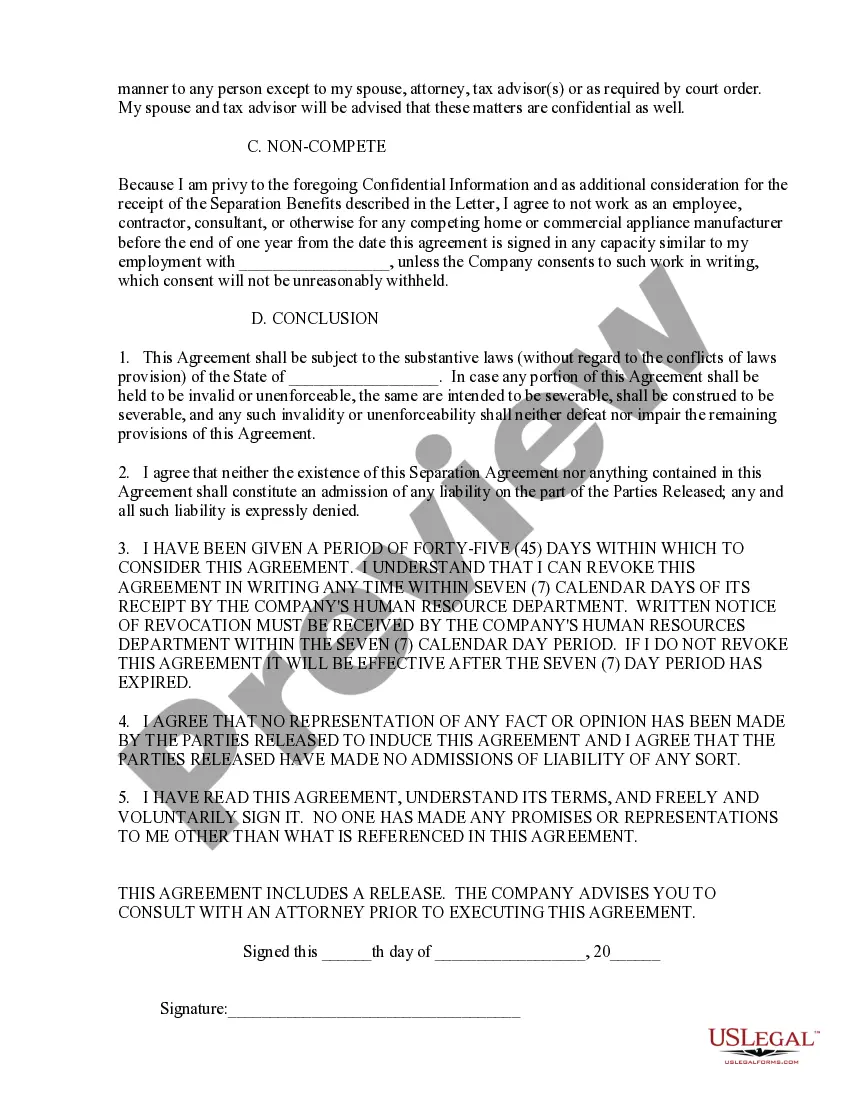 Preview Separation, Confidentiality, and Noncompetition Agreement and Release