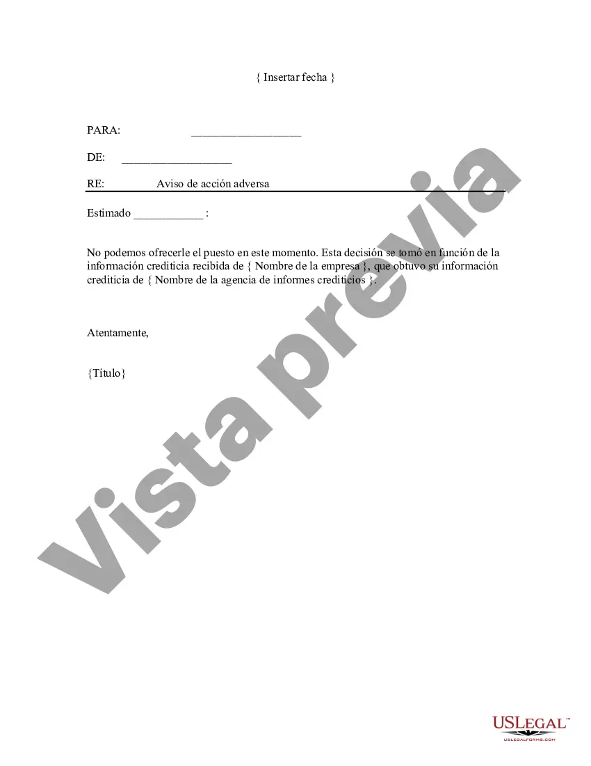Preview Aviso de Acción Adversa - No Laboral - Debido a Reporte de Crédito